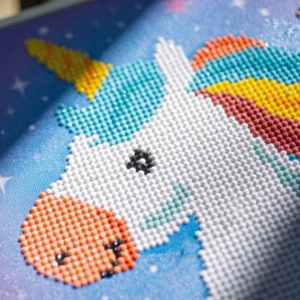 Diamond Painting Bild, Unicorn, 21,5x21,5cm, 11 Farben, runde Steine, Teilbild mit Bilderrahmen