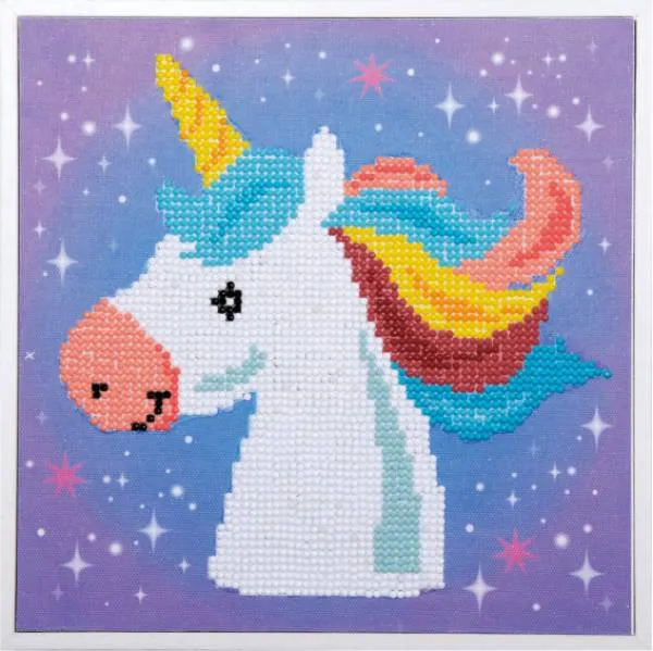 Diamond Painting Bild, Unicorn, 21,5x21,5cm, 11 Farben, runde Steine, Teilbild mit Bilderrahmen