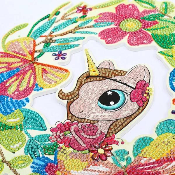 Door wreath, unicorn, approx. 30x30cm, 9mm thickness, rhinestones & special stones