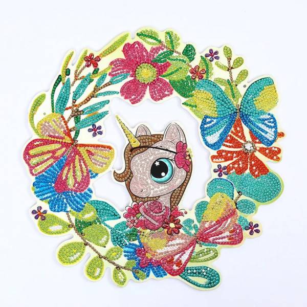 Door wreath, unicorn, approx. 30x30cm, 9mm thickness, rhinestones & special stones