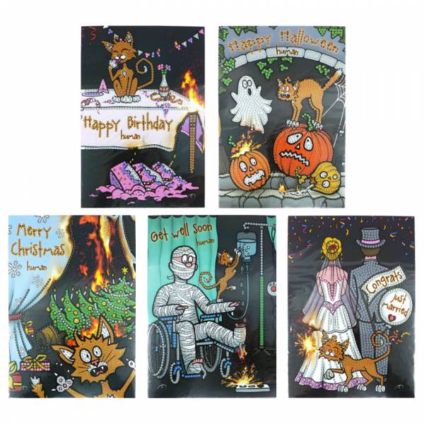 Diamond Painting, greeting cards to paint complete with stones, 5 motifs, postcards with envelope