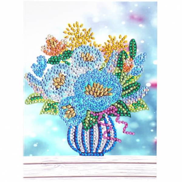 Grußkarte, Blumenvase, Painting-Set komplett mit Strass-Steinen