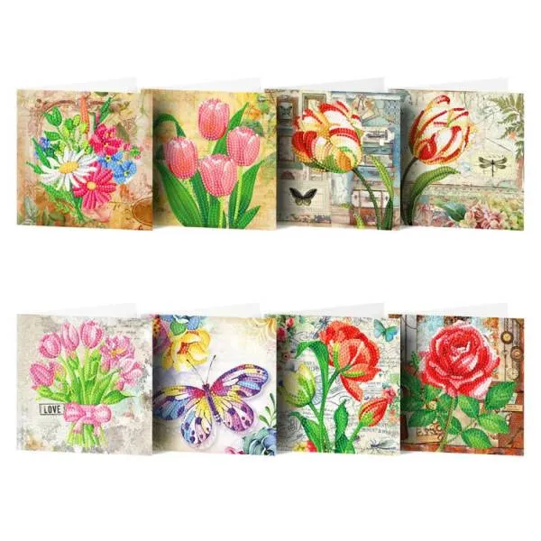 Grußkarten-Set mit 8 Motiven, Best Wishes, Painting-Set komplett mit runden Steine