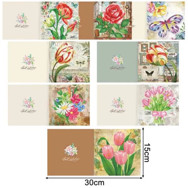 Grußkarten-Set mit 8 Motiven, Best Wishes, Painting-Set komplett mit runden Steine
