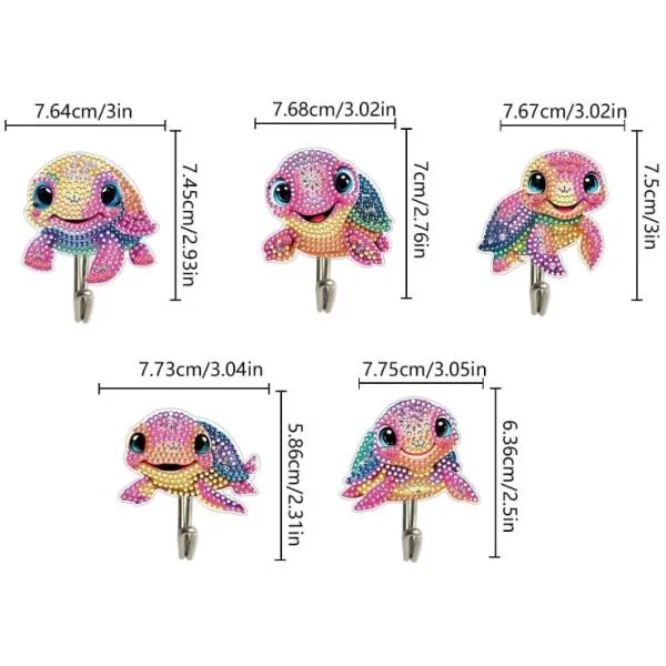 Hook self-adhesive turtles, set of 5 pieces for painting