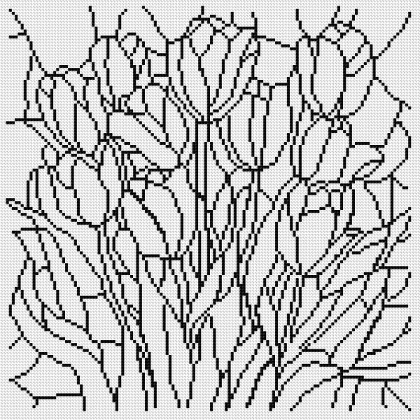 Canvas with motif (without stones) bouquet of tulips, 40x40cm, for round stones, full screen