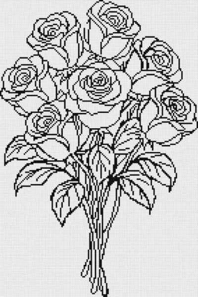 Canvas with motif (without stones) bouquet of roses, 40x60cm, for square stones, full screen