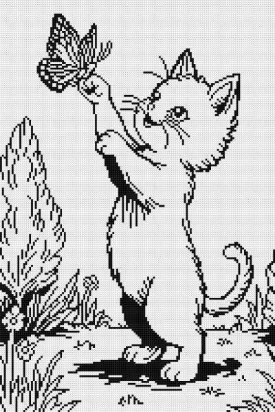 Canvas with motif (without stones) cat, 40x60cm, for square stones, full screen