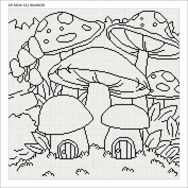 Leinwand mit Motiv (ohne Steine) Mushroom Village, 40x40cm, für eckige Steine, Vollbild