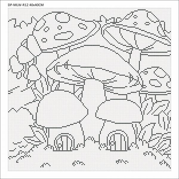 Canvas with motif (without stones) Mushroom Village, 40x40cm, for round stones, full screen