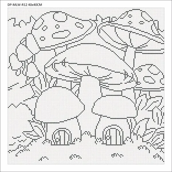 Canvas with motif (without stones) Mushroom Village, 40x40cm, for round stones, full screen