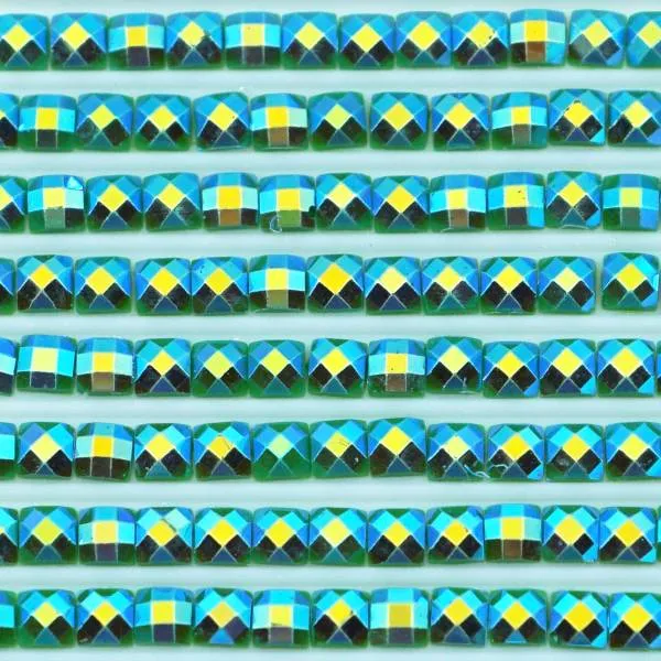 AB stones, square, (Irisizing), 701, Green Light, 200 pieces