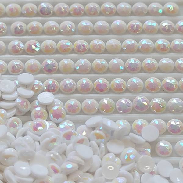 AB Stones, Round, (Iridescent), 5200, Snow White, 200 pieces