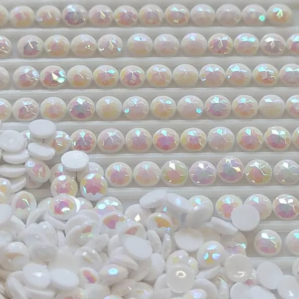 AB Stones, Round, (Iridescent), 5200, Snow White, 200 pieces