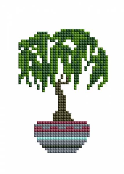 Diamond Painting Tiny-Bilder, Pflanzen, eckige Steine, 6 Bilder á 12x17cm, 19 Farben, Teilbild