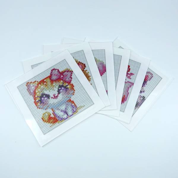 Diamond Painting Tiny pictures, Animals, square Fairy Stones, 6 pictures á 10x10cm, 67 colors, Full Picture