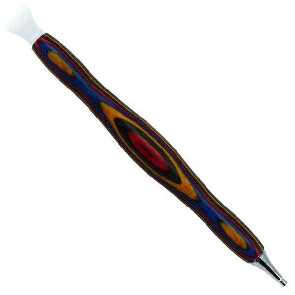 Holz-Stift für Diamond Painting, geschwungen, bunt, mit Metallspitze & Mehrfachaufsatz