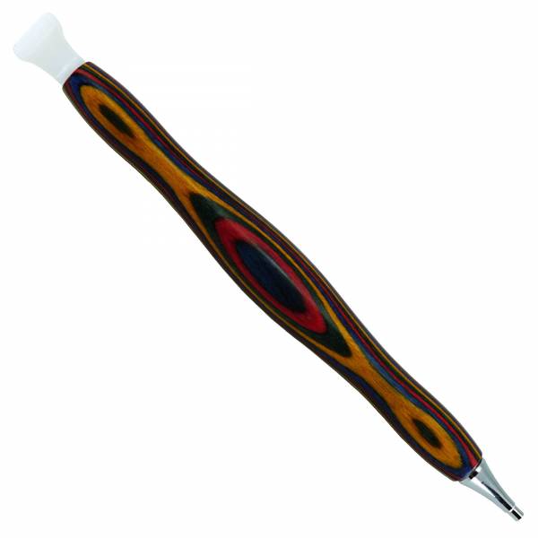 Holz-Stift für Diamond Painting, geschwungen, bunt, mit Metallspitze & Mehrfachaufsatz