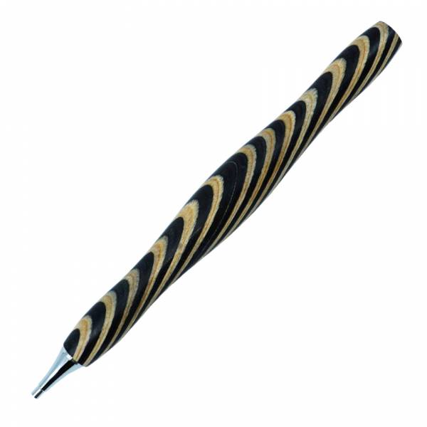 Wooden pen for Diamond Painting, curved, black striped, with metal tip & multiple attachment