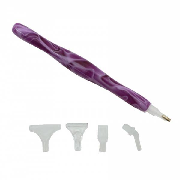 Stift für Diamond Painting, geschwungen, pink, Kunststoff, mit Mehrfachaufsätzen, Wachs notwendig