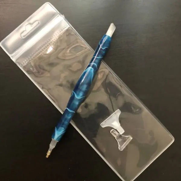 Pen for Diamond Painting, dark blue, acrylic, hand-turned with multiple attachments, wax required