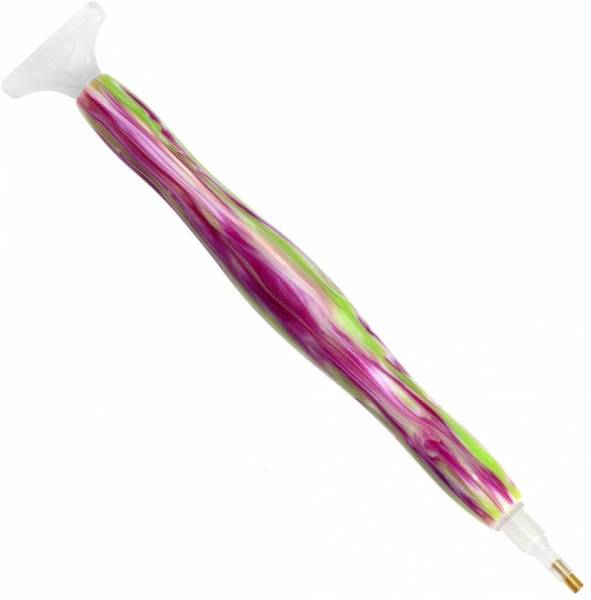 Diamond Painting Deutschland - Pen for Diamond Painting, pink-green,  synthetic resin, handmade with multiple attachments, wax necessary