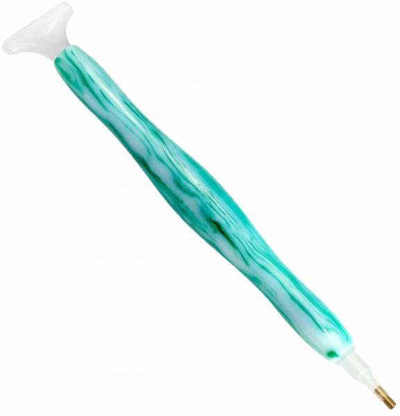Pen for Diamond Painting, green-white, synthetic resin, handmade with multiple attachments, wax necessary
