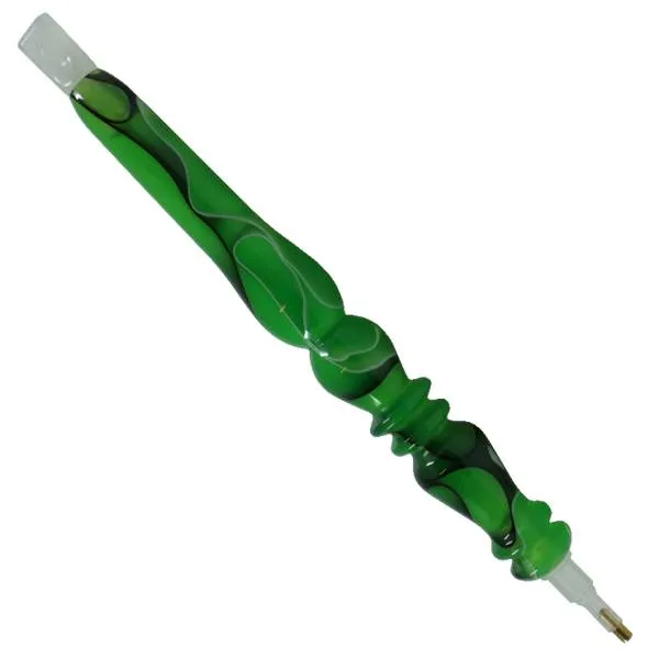 Stift für Diamond Painting, geschwungen, dunkelgrün, Acryl, handgedreht mit Mehrfachaufsätzen, Wachs notwendig