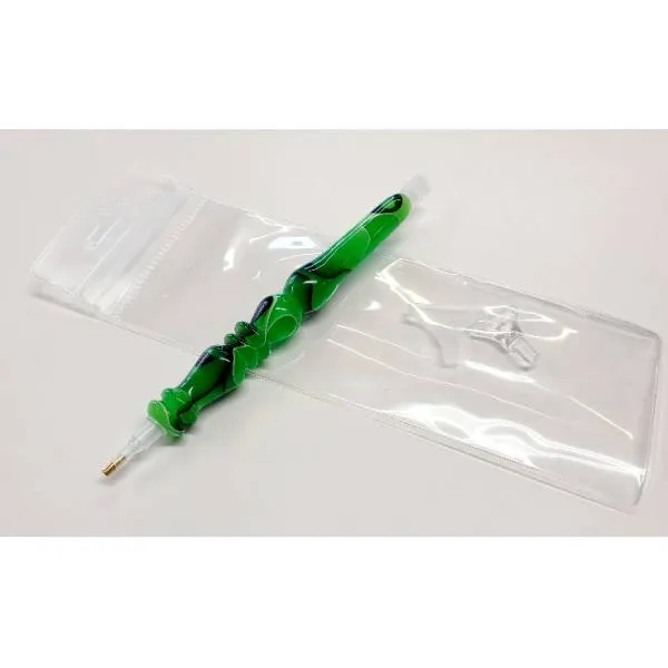 Stift für Diamond Painting, geschwungen, dunkelgrün, Acryl, handgedreht mit Mehrfachaufsätzen, Wachs notwendig