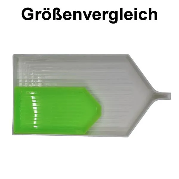 Extra große Schale (Schiffchen) für die Steine, mit Schüttöffnung, ca. 16x8cm mit Vergleich eines grünen Schiffchen 