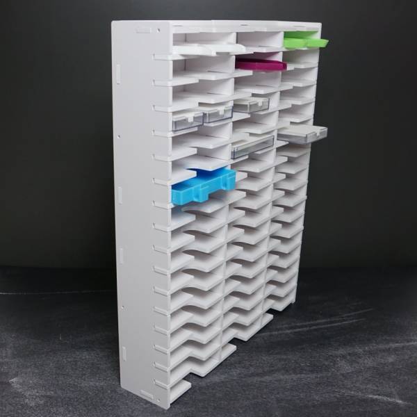 Schiffchen-Regal weiß, für kleine Trabricks, ca. 44,6x35x7,6cm, 51 Fächer ca. 11x6,7x2cm, Aufbewahrungsbox