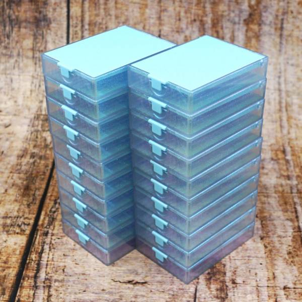 Trabricks, 7x5cm, set of 20 - Blue combination of tray and storage box, hinged lid, can be closed tightly