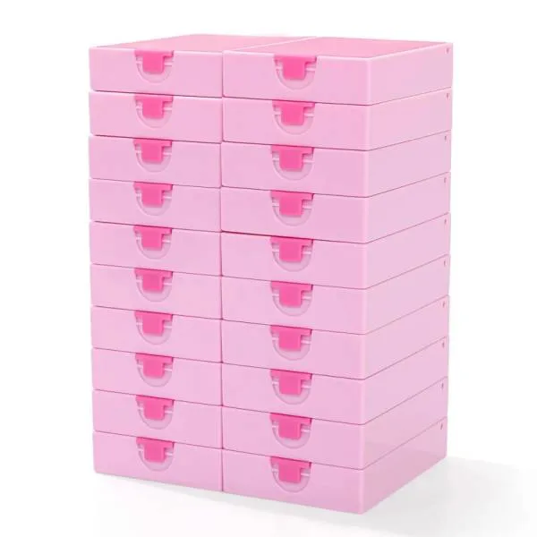 Trabricks, 7x5cm, 20er Set - Rosa Kombi aus Schiffchen und Aufbewahrungsdose, Klappdeckel, fest verschließbar