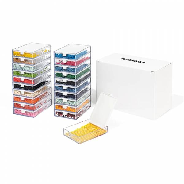 Trabricks, 7x5cm, set of 20 combination of tray and storage box, hinged lid, can be closed tightly