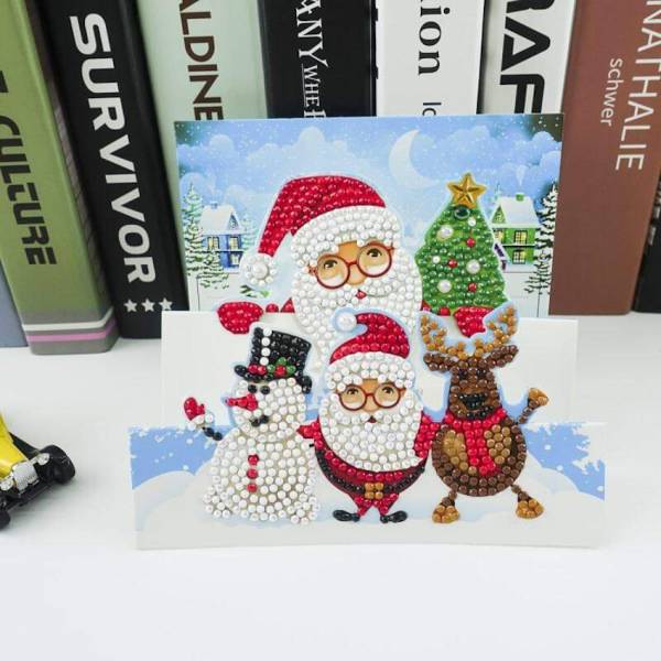 3D Weihnachtskarte Weihnachtsmann & Freunde, Painting-Set komplett mit runden Steinchen