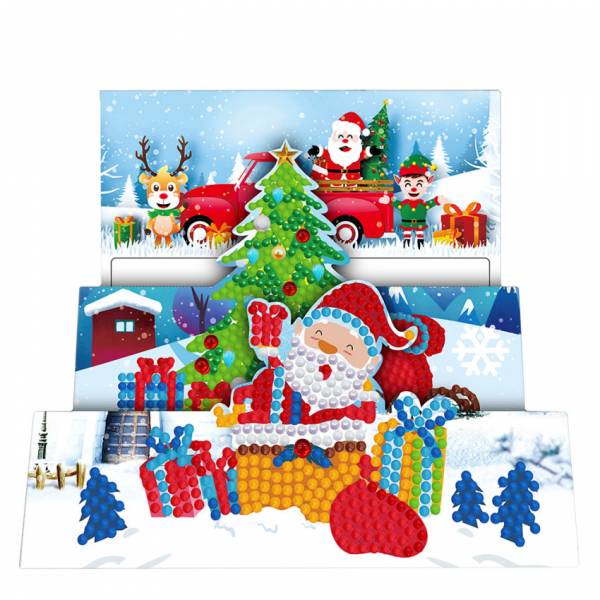 3D Weihnachtskarte Weihnachtsmann & Baum Painting-Set komplett mit runden Steinchen