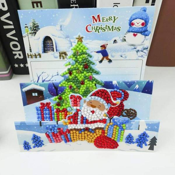3D Weihnachtskarte Weihnachtsmann & Baum Painting-Set komplett mit runden Steinchen