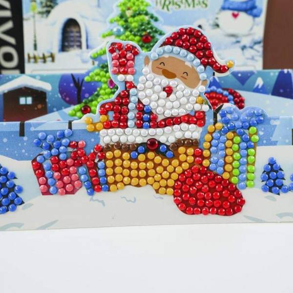3D Weihnachtskarte Weihnachtsmann & Baum Painting-Set komplett mit runden Steinchen