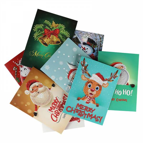 Diamond Painting, Weihnachtskarten zum Painten komplett mit Steinchen, 8 Motive, Klappkarten mit Umschlag