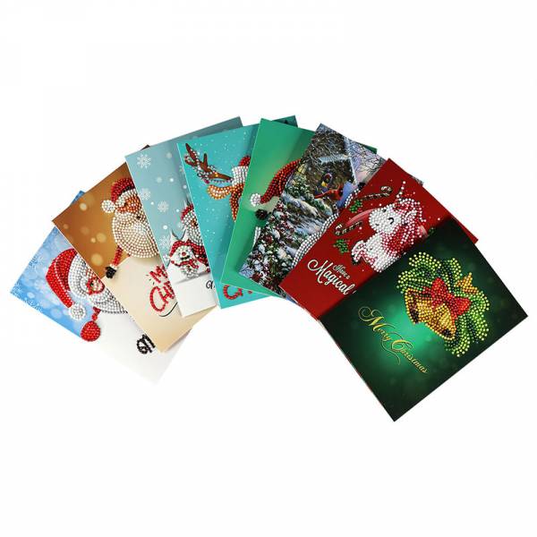 Diamond Painting, Weihnachtskarten zum Painten komplett mit Steinchen, 8 Motive, Klappkarten mit Umschlag