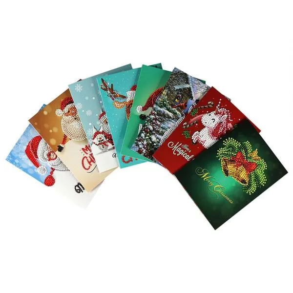Diamond Painting, Weihnachtskarten zum Painten komplett mit Steine, 8 Motive, Klappkarten mit Umschlag