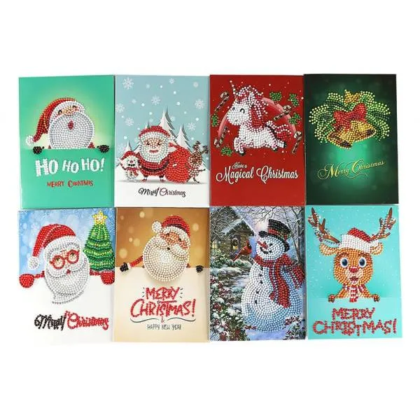 Diamond Painting, Weihnachtskarten zum Painten komplett mit Steine, 8 Motive, Klappkarten mit Umschlag