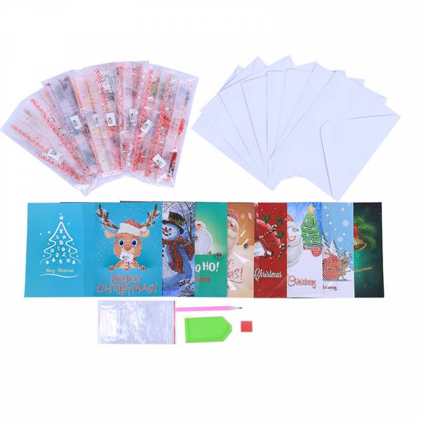 Diamond Painting, Weihnachtskarten zum Painten komplett mit Steinchen, 8 Motive, Klappkarten mit Umschlag