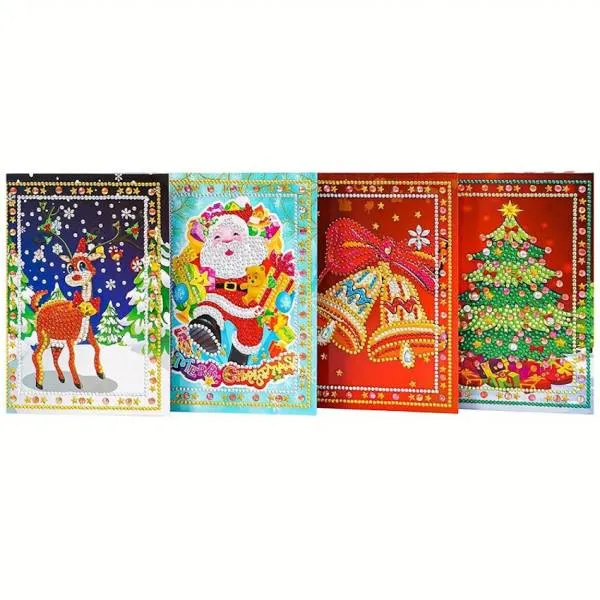 Diamond Painting, Christmas cards for painting complete with rhinestones, 4 motives, folding cards with envelope