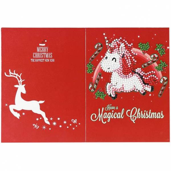 Weihnachtskarte Einhorn, Painting-Set komplett mit runden Steinchen