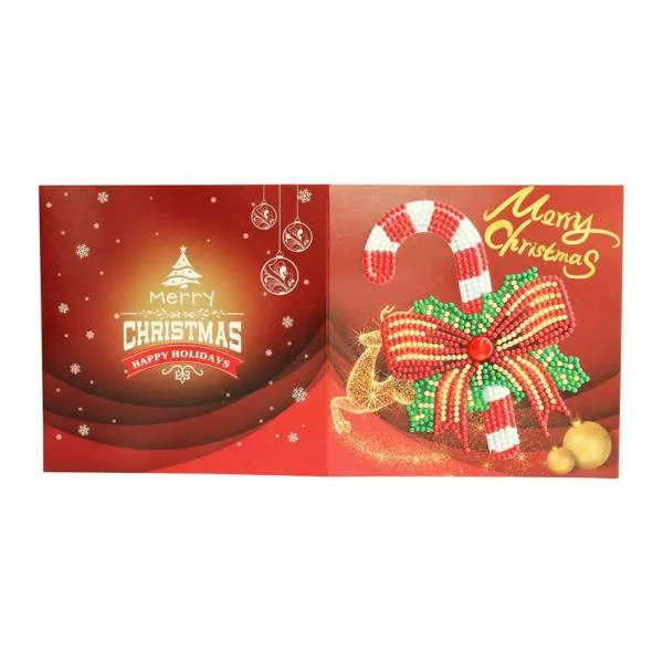 Weihnachtskarte Zuckerstange mit Schleife, Painting-Set komplett mit runden Steine