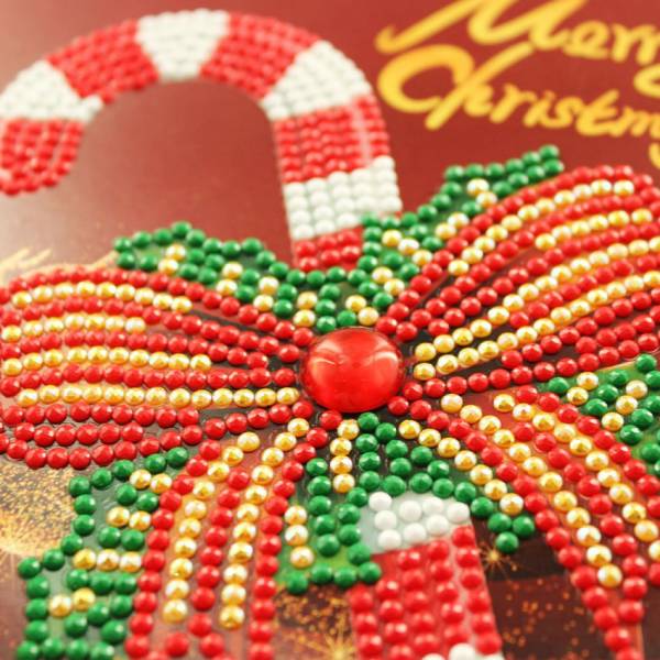 Weihnachtskarte Zuckerstange mit Schleife, Painting-Set komplett mit runden Steinchen
