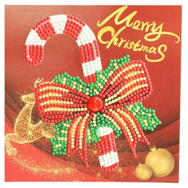 Weihnachtskarte Zuckerstange mit Schleife, Painting-Set komplett mit runden Steine