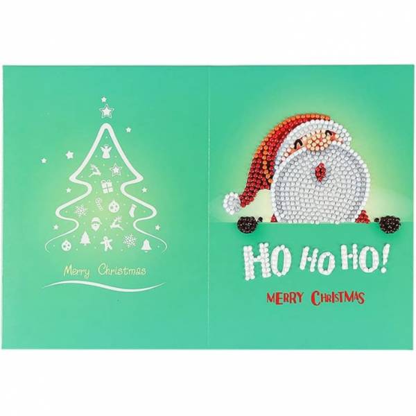 Weihnachtskarte Weihnachtsmann Ho Ho Ho, Painting-Set komplett mit runden Steinchen