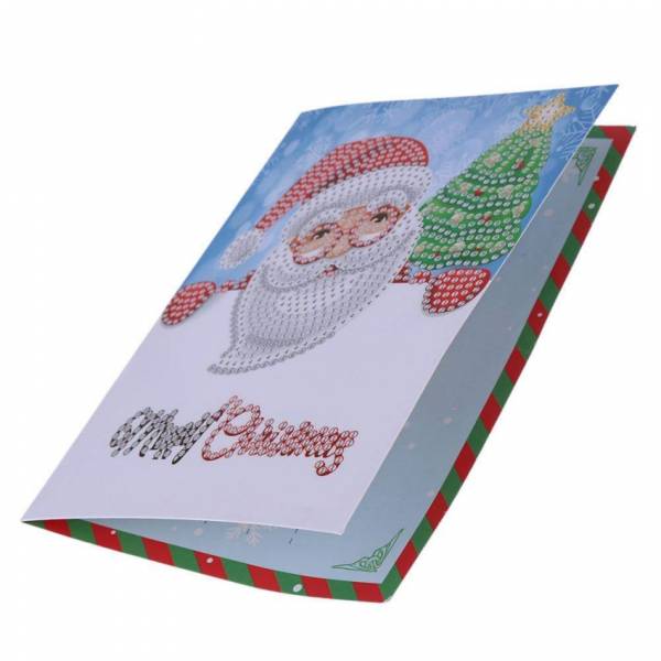 Weihnachtskarte Weihnachtsmann mit Baum, Painting-Set komplett mit runden Steinchen